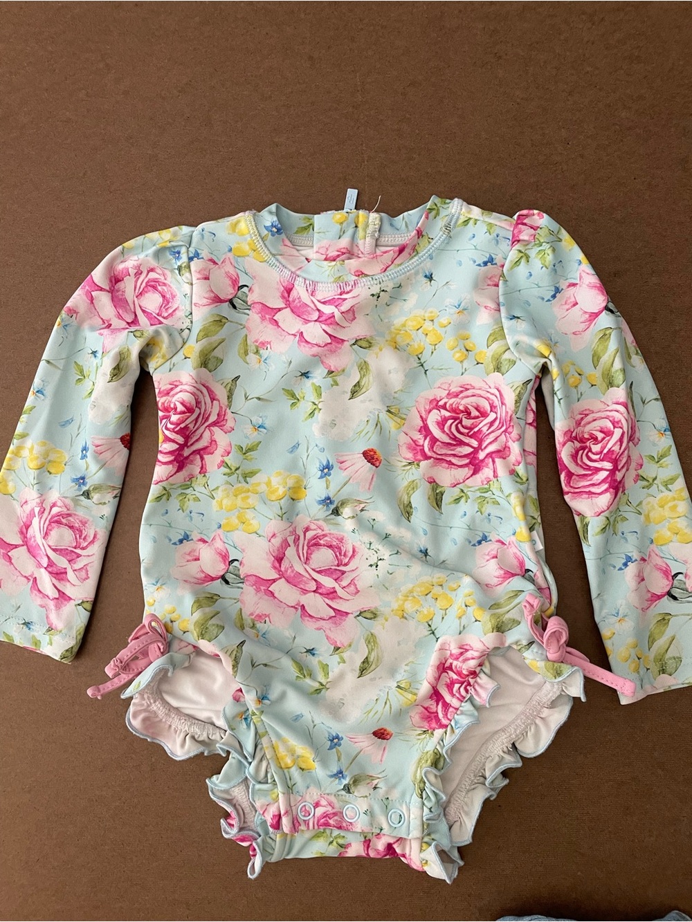 Posh Peanut  Floral Long-Sleeve Rash Guard One-Piece Swimsuit